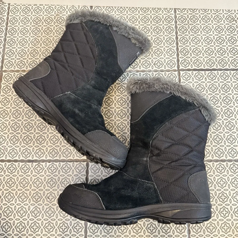 Columbia Ice Maiden Women's Suede Winter Snow Boots Black Faux Fur Womens Size 9